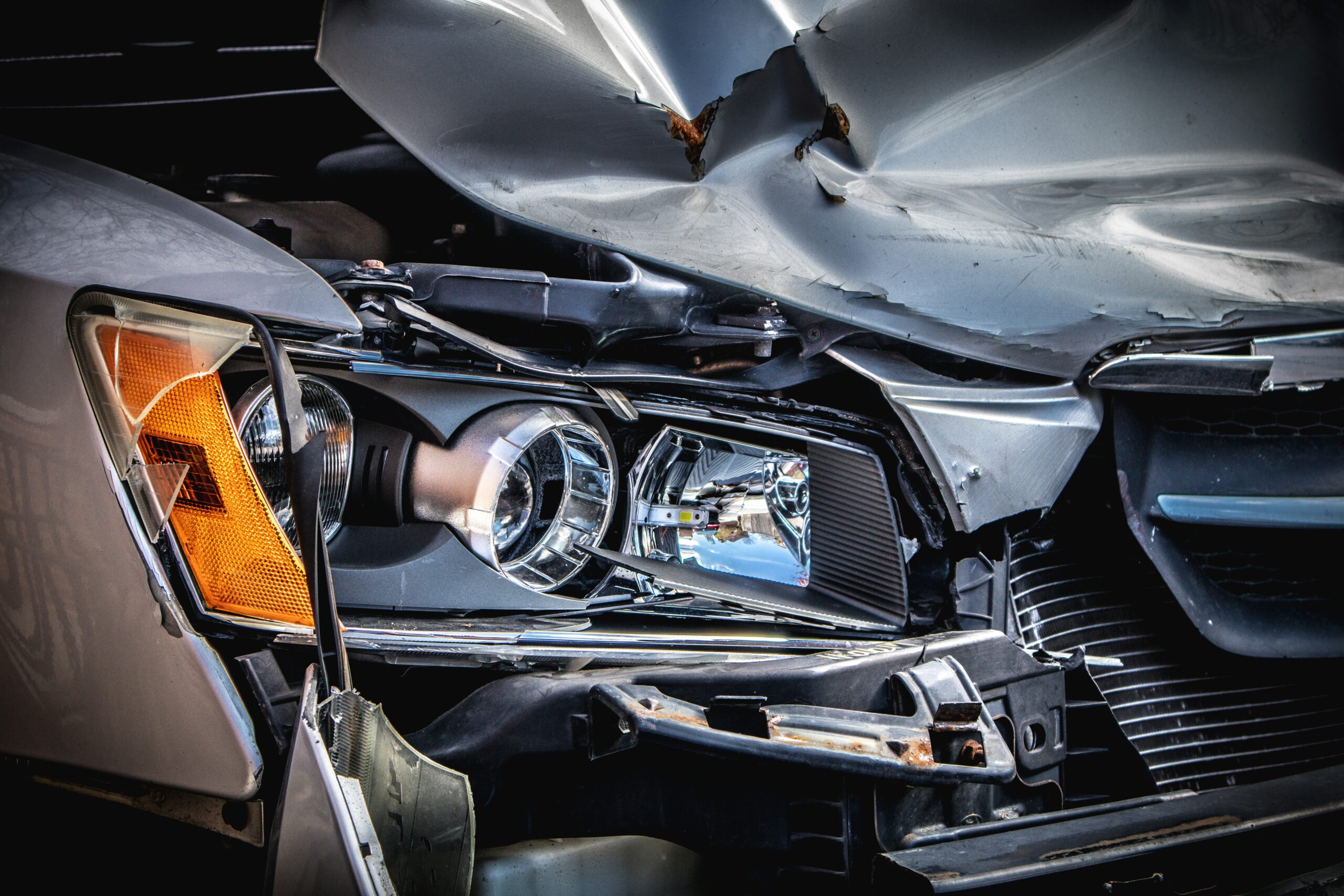 Close-up of a damaged car after an accident in Miami