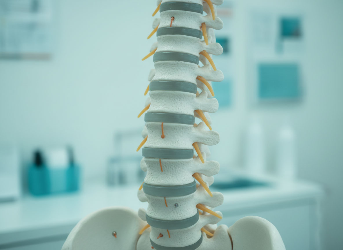 Detailed spine model in a medical office, focusing on care strategies for victims of accidents.
